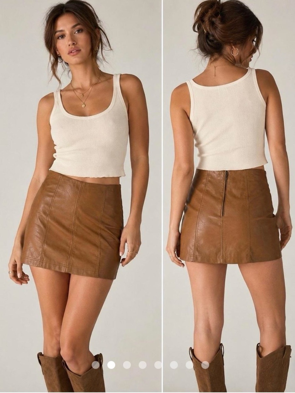 Free People Tan Brown Faux Leather Mini Skirt